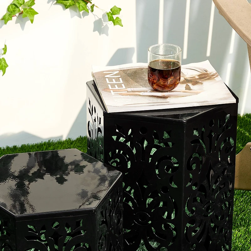 Glitzhome® Floral Motif Hexagonal Garden Stool Set