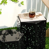 Glitzhome® Floral Motif Hexagonal Garden Stool Set