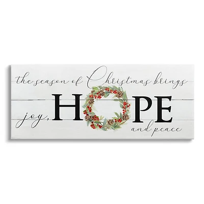 Stupell Industries Joy Hope & Peace Christmas Wreath Canvas Wall Art