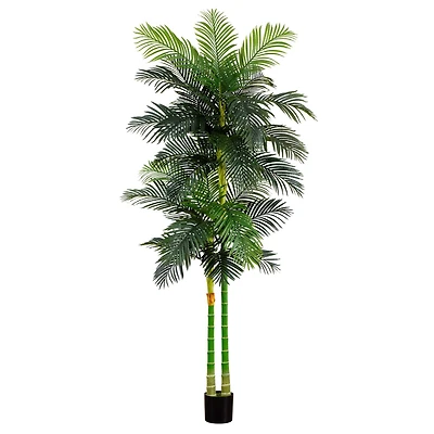 9ft. Potted Green Artificial Double Golden Cane Palm Tree