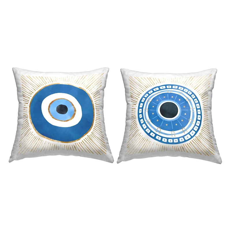 Stupell Industries Boho Blue Evil Eye Spiritual Symbol 2 Pillow Set, 18" x 18"