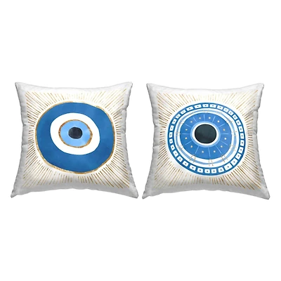 Stupell Industries Boho Blue Evil Eye Spiritual Symbol 2 Pillow Set, 18" x 18"
