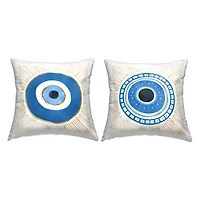 Stupell Industries Boho Blue Evil Eye Spiritual Symbol 2 Pillow Set, 18" x 18"