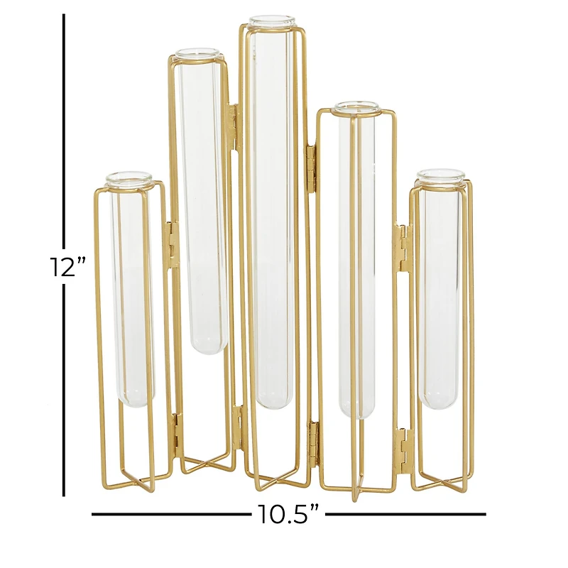 Gold Metal Contemporary Vase, 12" x 10" x 3"