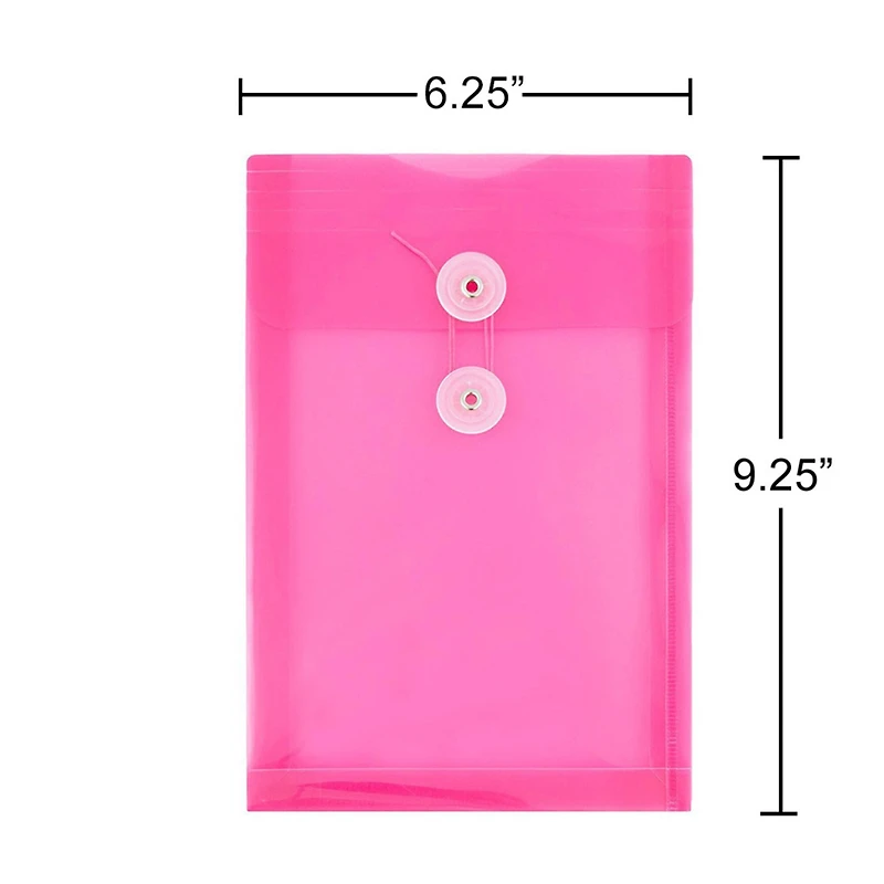 JAM Paper 6.25" x 9.25" Assorted Button & String Tie Closure Plastic Envelopes, 6ct.