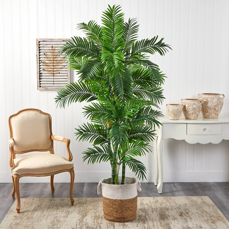 6ft. Curvy Parlor Artificial Palm Tree in Handmade Natural Jute and Cotton Planter