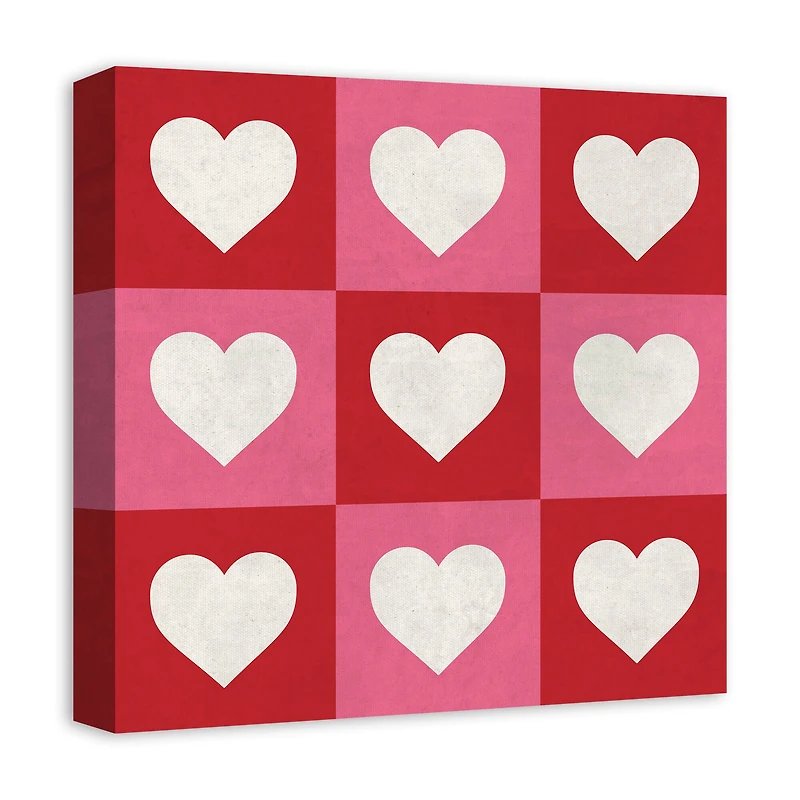 Heart Checker Pattern Canvas Wall Art