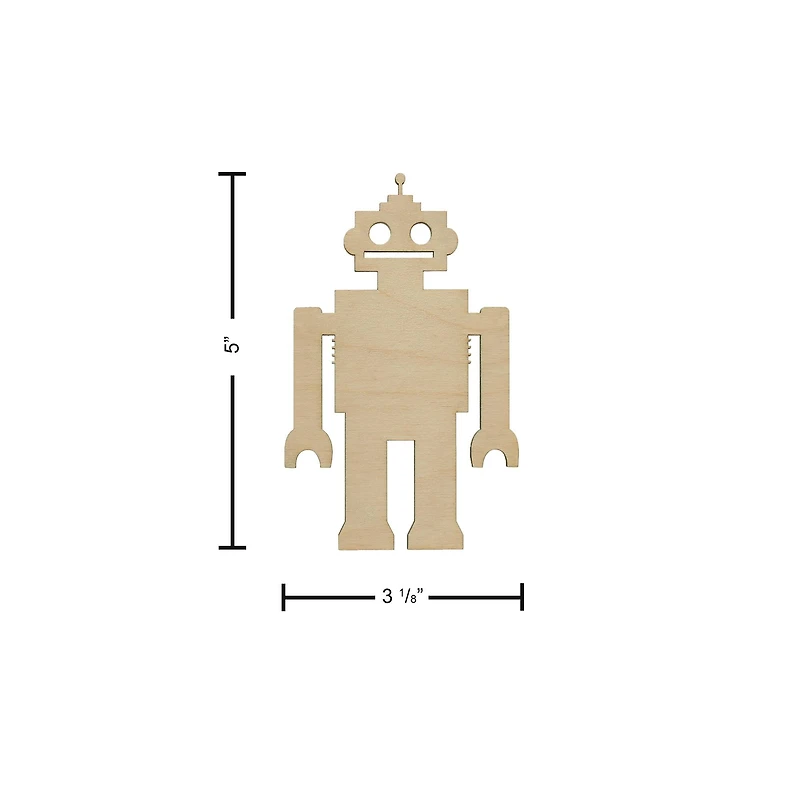 Essentials by Leisure Arts 24 Pack 3" x 5" Robot Flat Wood Shape