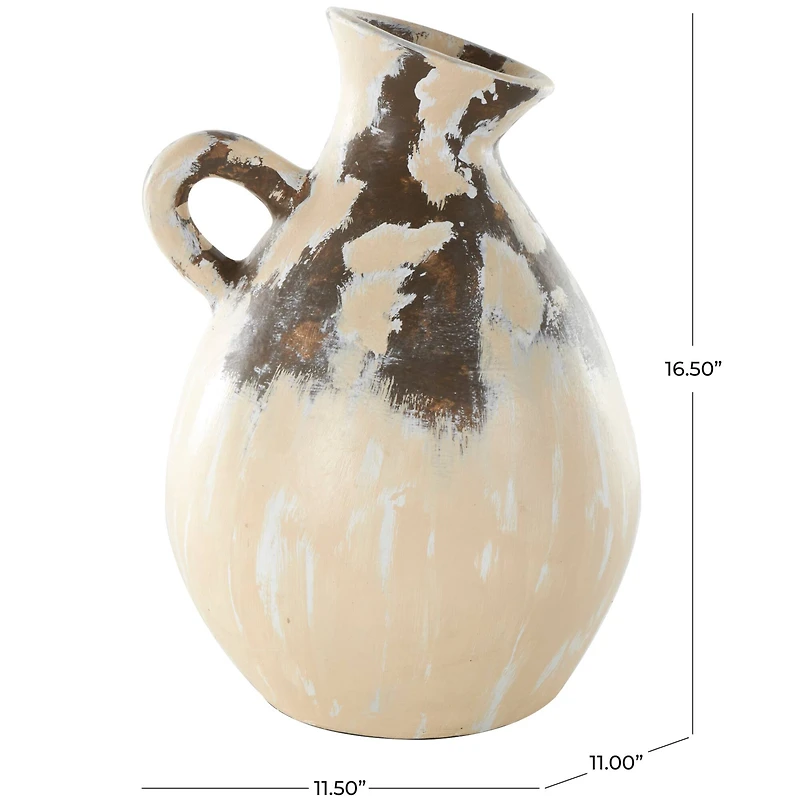 16.5" Cream Ceramic Vase with Curved Handle