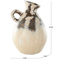 16.5" Cream Ceramic Vase with Curved Handle