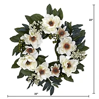 22" White Magnolia Wreath
