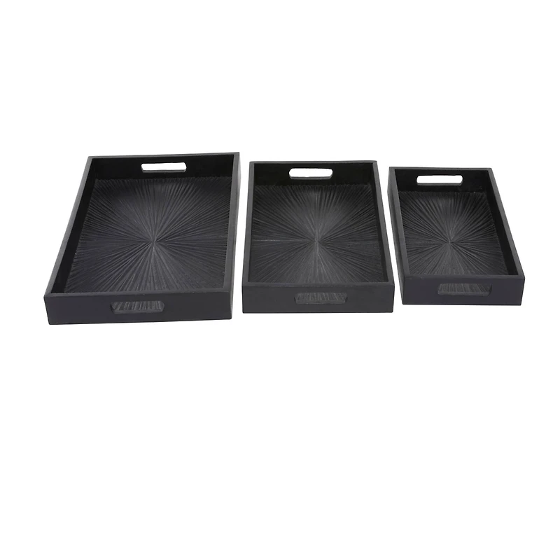 Set of 3" Black Wood Contemporary Trays, 3" x 16" x 10"