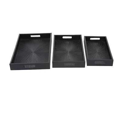 Set of 3" Black Wood Contemporary Trays, 3" x 16" x 10"