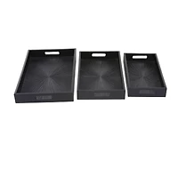Set of 3" Black Wood Contemporary Trays, 3" x 16" x 10"