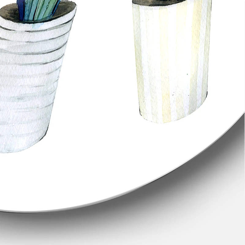 Designart - Cactus Succulent Aloe Vera Home Plants In The Pots - Farmhouse Metal Circle Wall Art