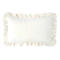 12" x 20" White Ruffled Joyeux Noel Lumbar Throw Pillow by Ashland®