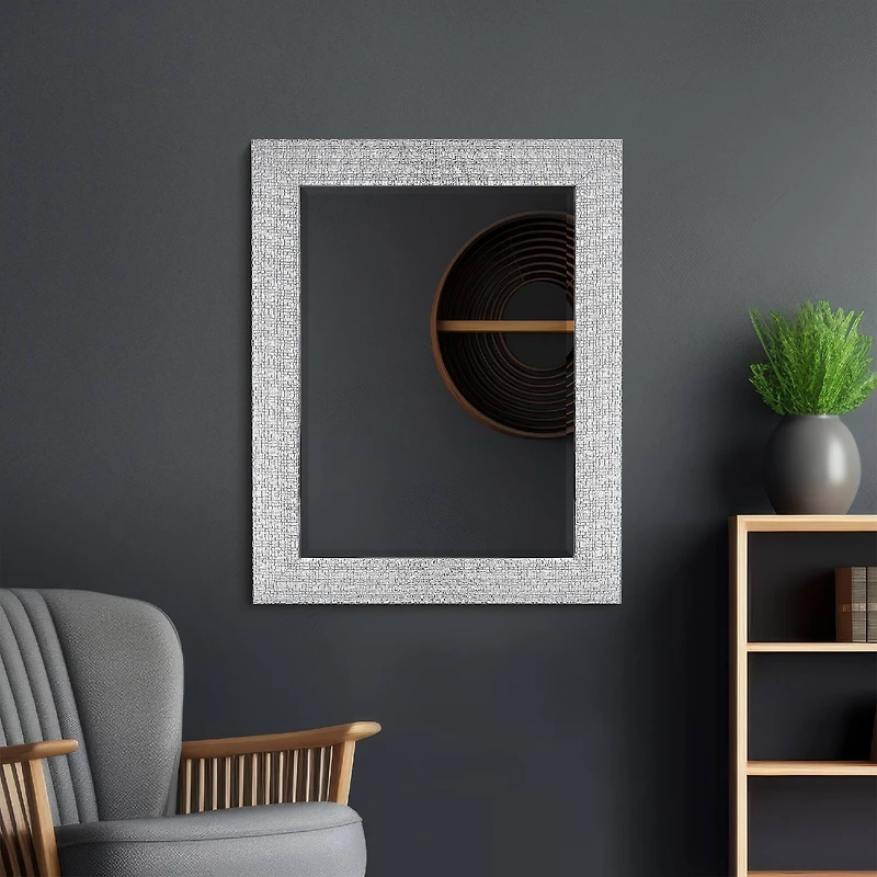 Head West 29" Chrome & White Tile Textured Framed Vanity Mirror