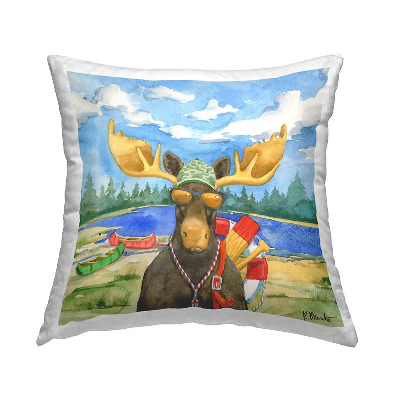 Stupell Industries Lake Lifeguard Moose Wildlife Camping Canoes Throw Pillow, 18" x 18"