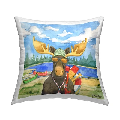 Stupell Industries Lake Lifeguard Moose Wildlife Camping Canoes Throw Pillow, 18" x 18"