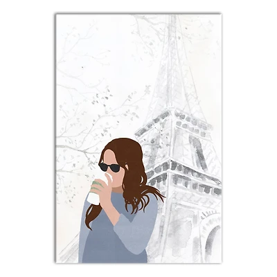 Girl Drinking Coffee Paris Canvas Wall Art