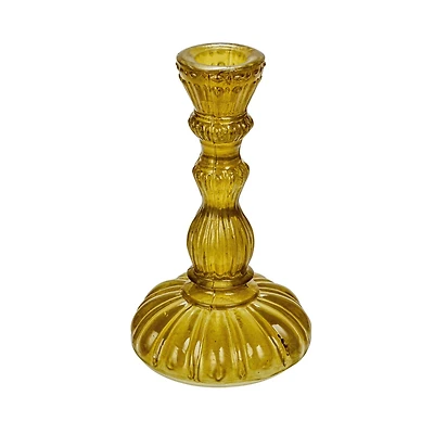 Hello Honey® 6" Tall Embossed Chartreuse Reclaimed Glass Taper Holder