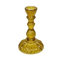 Hello Honey® 6" Tall Embossed Chartreuse Reclaimed Glass Taper Holder