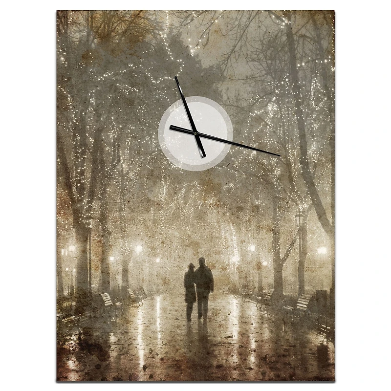 Designart 'Couple Walking In Night Lights Farmhouse Rectangular Wall Clock