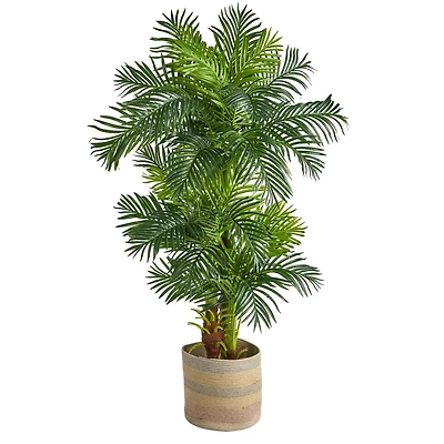 6ft. Hawaii Artificial Palm Tree in Handmade Natural Cotton Multicolored Woven Planter