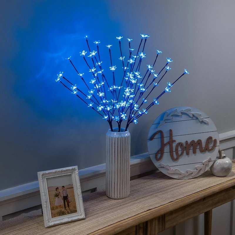 Set of 3 Pre-Lit Cherry Blossom Artificial Tree Branches 2.5' - Blue LED Lights