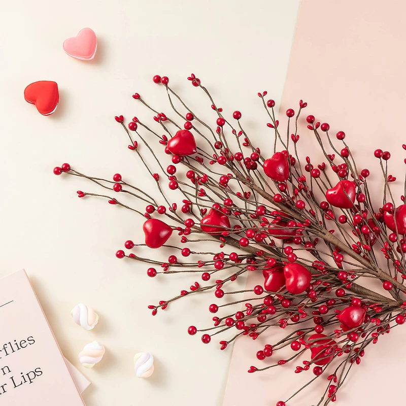 Glitzhome® 28" Valentine's Red Berry &Heart Picks Set