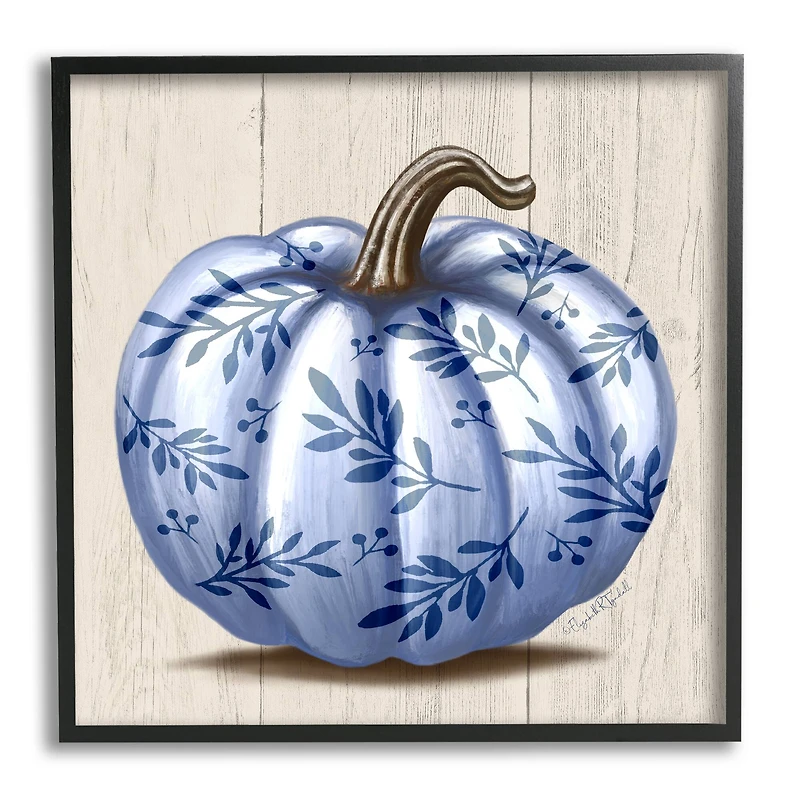 Stupell Industries Blue Patterned Botanical Pumpkin Framed Giclee Art