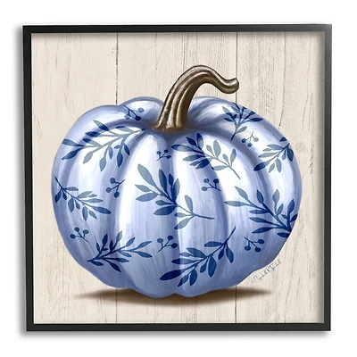 Stupell Industries Blue Patterned Botanical Pumpkin Framed Giclee Art