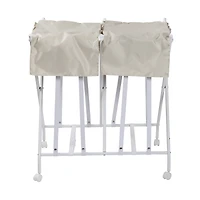 Honey Can Do White/Natural Double Bounce Back Hamper with Wheels and Lid