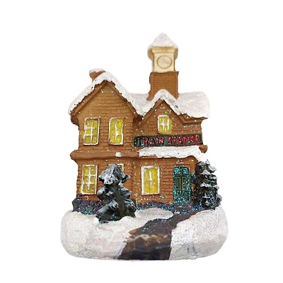 Wizardi 4" Train Station Christmas Village Décor