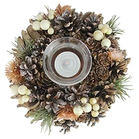 7.25" Autumn Artificial Foliage Pine Cone Votive Candle Holder