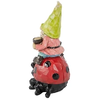 12.25" Solar LED-Lit Gnome & Ladybug Outdoor Garden Statue