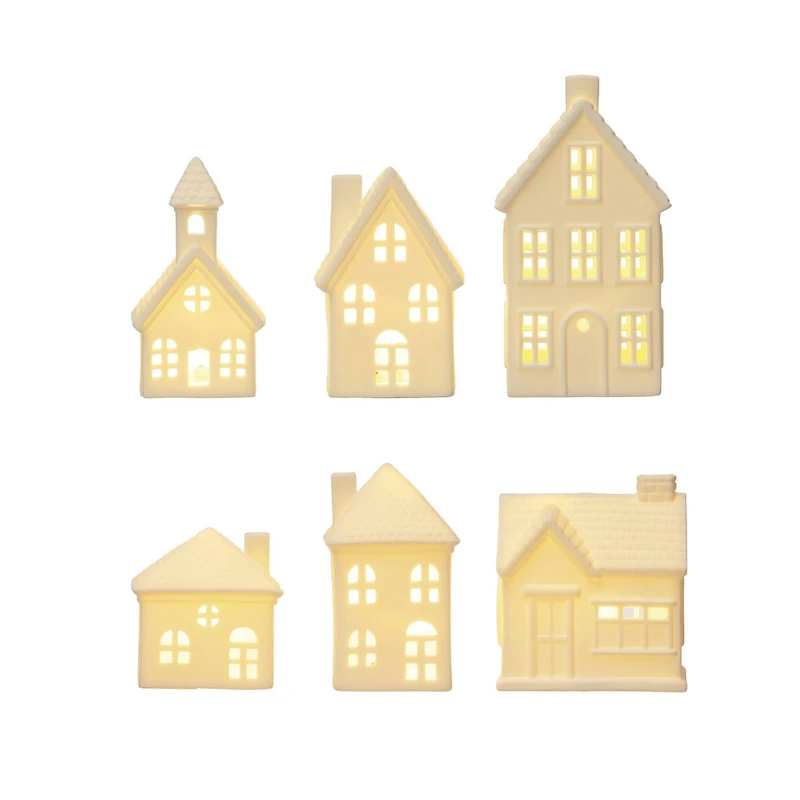 Hello Honey® White LED Stoneware Bisque Houses Set