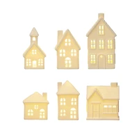 Hello Honey® White LED Stoneware Bisque Houses Set