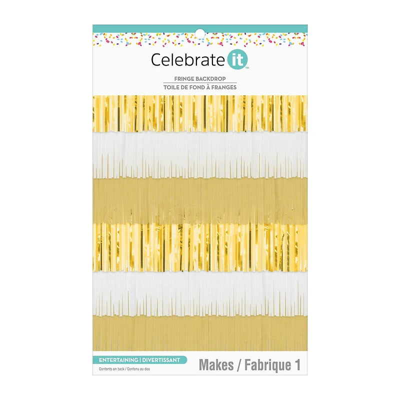 72" Gold & White Fringe Backdrop by Celebrate It™