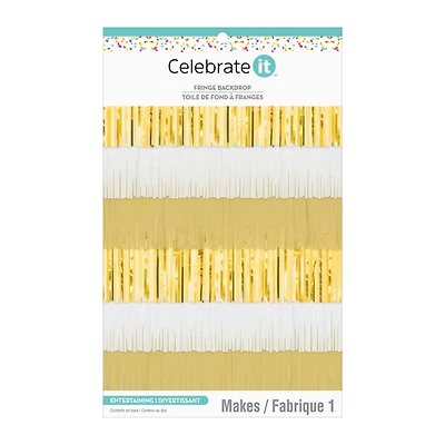 72" Gold & White Fringe Backdrop by Celebrate It™