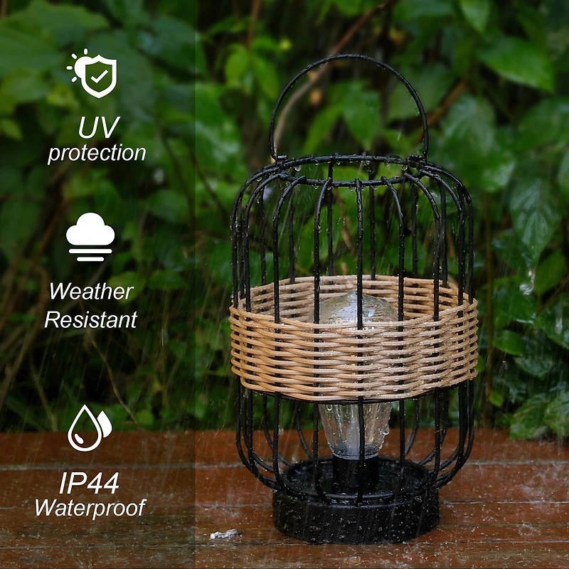 Glitzhome® 11.75" Metal Wire Faux Rattan Solar Powered Outdoor Lantern