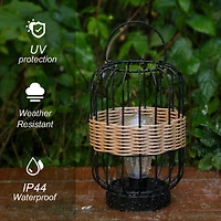 Glitzhome® 11.75" Metal Wire Faux Rattan Solar Powered Outdoor Lantern