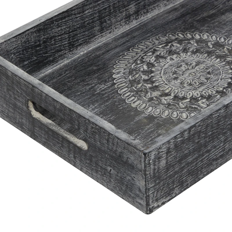 Black Mango Wood Traditional Tray Set