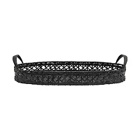 Hello Honey® 2.5ft. Black Hand-Woven Rattan Tray with Handles