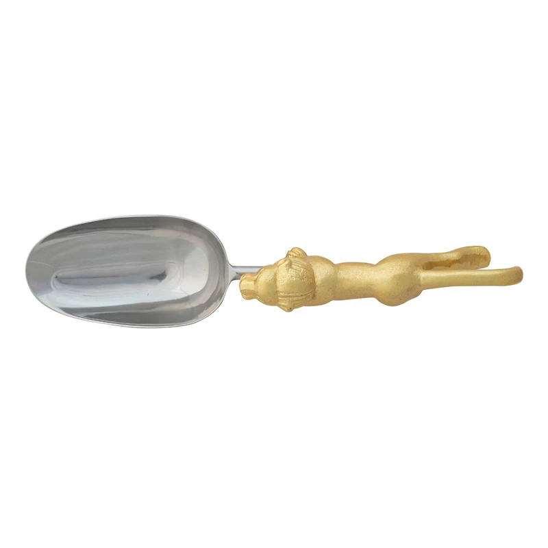 Hello Honey Stainless Steel and Cast Aluminum Scoop with Lion Shaped Handle, Gold Finish