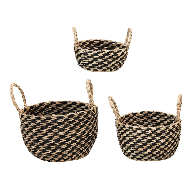 Hello Honey® Black & Natural Hand-Woven Seagrass Baskets with Handles Set