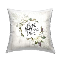 Stupell Industries Faith Hope Love White Floral Wreath Sentiment Throw Pillow, 18" x 18"