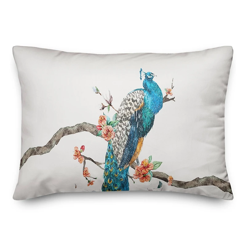 Floral Peacock 14" x 20" Throw Pillow