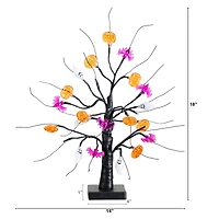 18in. Pre-Lit Artificial Halloween Ghost, Bats & Pumpkins 24 LED Lighted Ornament Tree