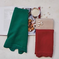 Hello Honey® 28" Hand-Woven Cotton Waffle Tea Towel with Crocheted Trim Set